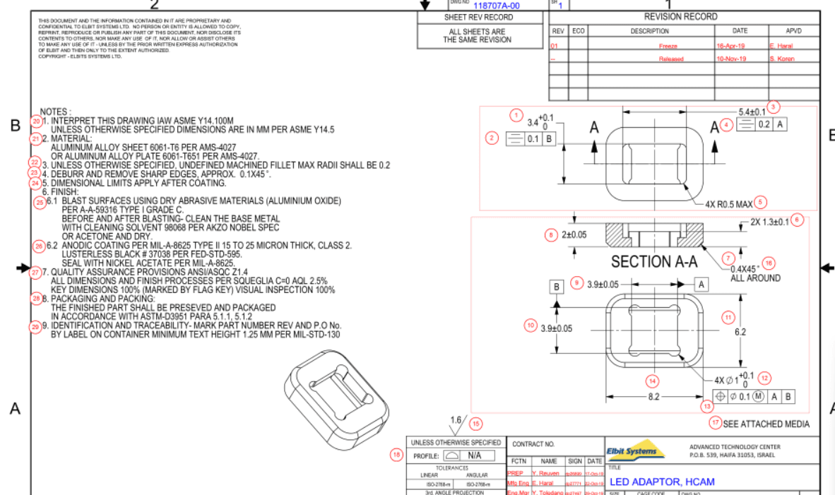 Ballooned engineering drawing inside PAS
