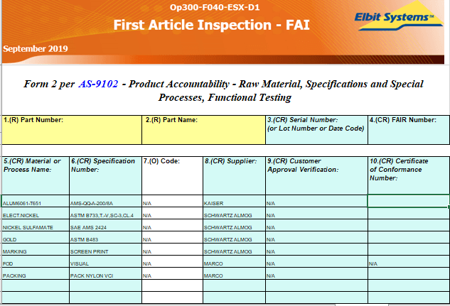 AS9102 FAI Form 2